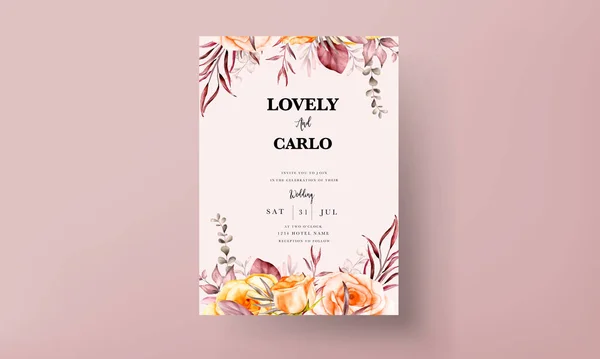 Bröllop Inbjudan Kort Mall Med Vackra Varma Färgade Blommor Blommor — Stock vektor