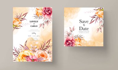 Düğün davetiyesi şablonu. Güzel, sıcacık çiçekli.