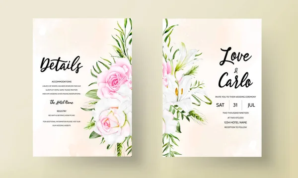 Akvarell Blomma Bröllop Inbjudan Kort — Stock vektor