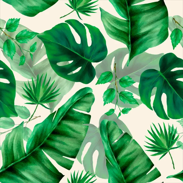Élégant Vert Tropical Feuilles Aquarelle Motif Sans Couture — Image vectorielle