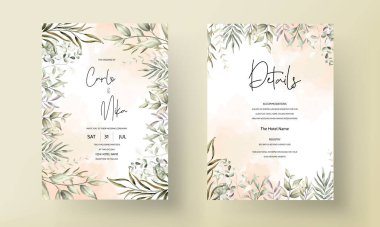 Zarif yapraklı düğün davetiyesi şablonu
