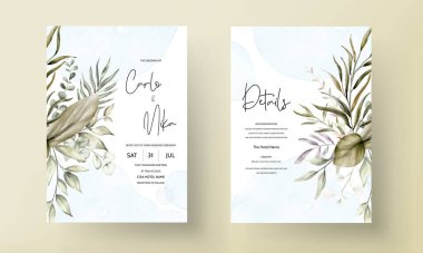Zarif yapraklı düğün davetiyesi şablonu