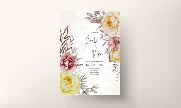 Wedding Invitation Set Elegant Watercolor Flower Leaves — 스톡 벡터