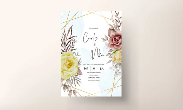 エレガントな水彩の花と葉で設定結婚式の招待状 — ストックベクタ