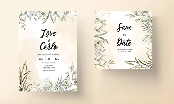 Wedding Invitation Template Set Elegant Leaves — Stock Vector