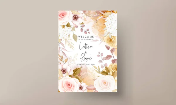 Wedding Invitation Template Set Elegant Brown Floral — 스톡 벡터