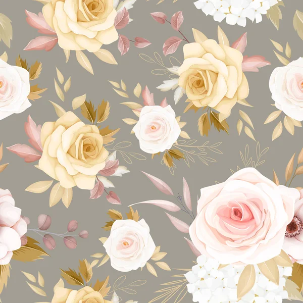 Watercolor Hand Drawn Flowers Seamless Pattern — Vector de stock