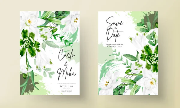 Beautiful Hand Drawing Watercolor Flower Leaves Wedding Invitation Card — Stockvector