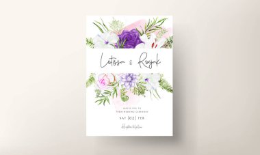 mor çiçek ve düğün davetiyesi şablonu bırakır