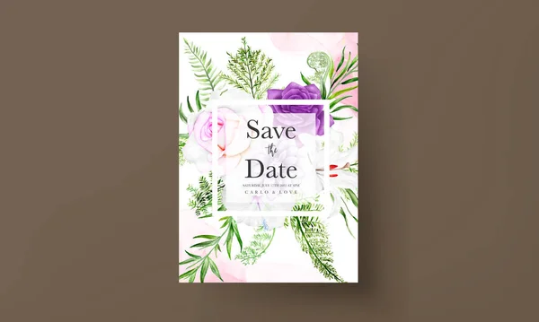 Invitation Card Template Beautiful Purple Floral — Stock Vector
