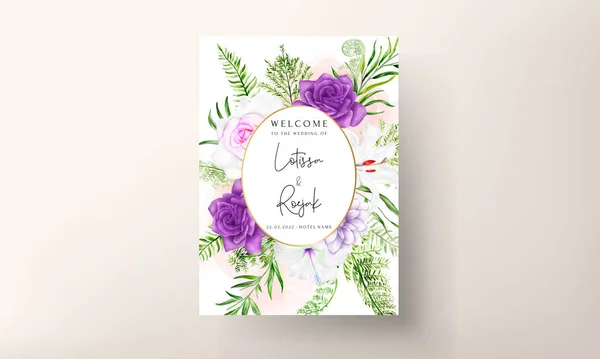 Invitation Card Template Beautiful Purple Floral — 스톡 벡터