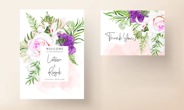 Invitation Card Template Beautiful Purple Floral — Vetor de Stock