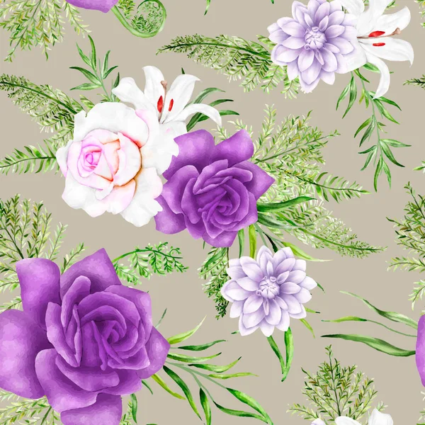 Beautiful Purple Floral Seamless Pattern — Vettoriale Stock