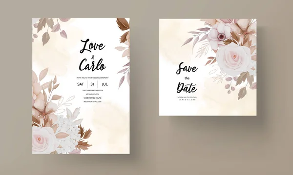 Beautiful Brown Floral Invitation Card Template — 图库矢量图片