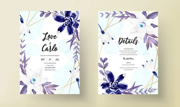 Hochzeitseinladungskarte Mit Schönen Marine Blumen — Stockvektor