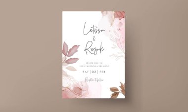 Çiçekli düğün davetiyesi şablonu. Kahverengi ve kestane rengi güller ve yapraklar.