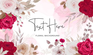 Kahverengi ve kestane rengi güllerin ve yaprakların çiçek arkaplanı.