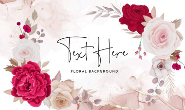 Kahverengi ve kestane rengi güllerin ve yaprakların çiçek arkaplanı.