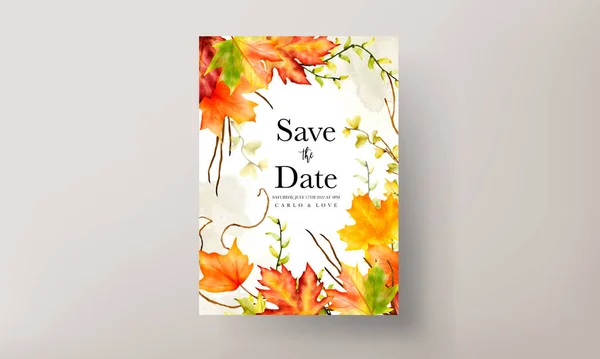 Wedding Invitation Card Set Beautiful Maple Leaves — Stock Vector