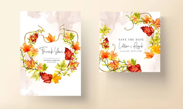 Wedding Invitation Card Set Beautiful Maple Leaves — Wektor stockowy