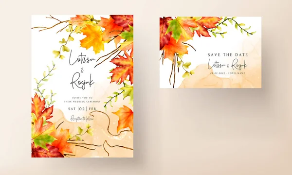 Wedding Invitation Card Set Beautiful Maple Leaves — Wektor stockowy