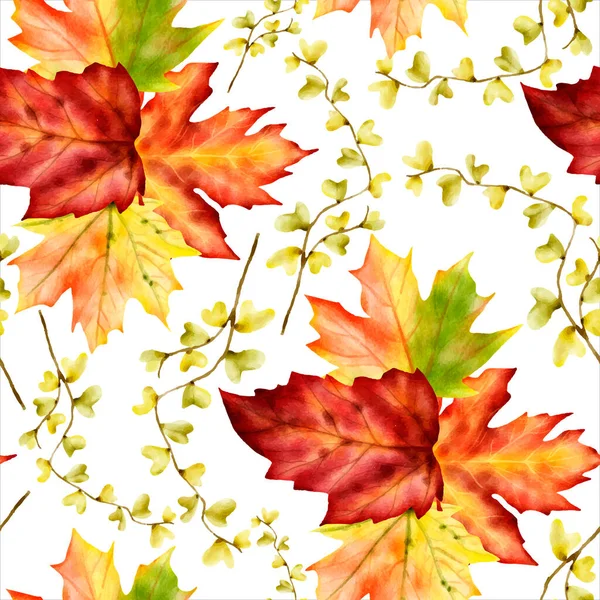Beautiful Watercolor Maple Leaves Floral Seamless Pattern — Stockvektor