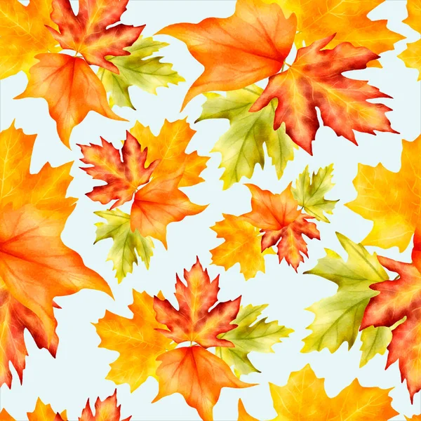 Beautiful Watercolor Maple Leaves Floral Seamless Pattern — Stock Vector