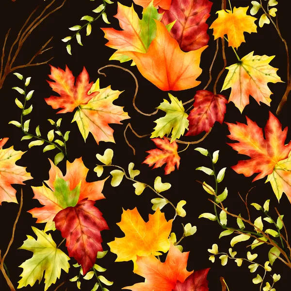 Beautiful Watercolor Maple Leaves Floral Seamless Pattern — Stock vektor