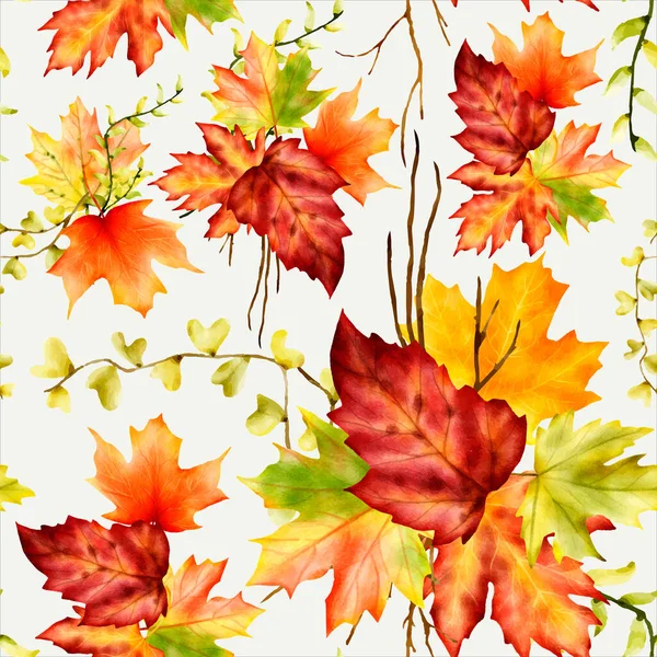 Beautiful Watercolor Maple Leaves Floral Seamless Pattern — стоковый вектор