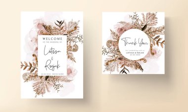 El çizimi yapraklar çelenk davetiye kartı tasarımı