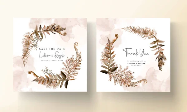 Hand Drawn Leaves Wreath Invitation Card Design — Vector de stock