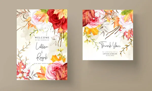 Beautiful Watercolor Floral Wreath Invitation Card Set — ストックベクタ