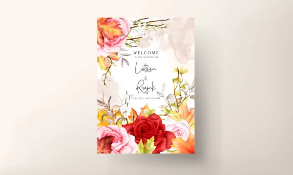 Beautiful Watercolor Floral Wreath Invitation Card Set — Archivo Imágenes Vectoriales