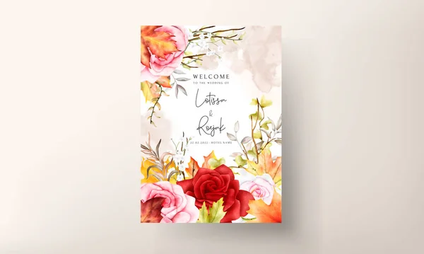 Beautiful Watercolor Floral Wreath Invitation Card Set — ストックベクタ