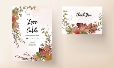 Suluboya çiçek düğün davetiye kartı şablonu