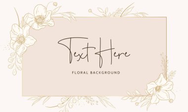 Hand drawn minimal gold floral background template