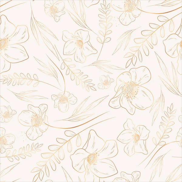 Hand Drawn Minimal Gold Floral Seamless Pattern — Image vectorielle