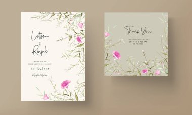 beautiful hand drawn wedding invitation card with elegant small flowers