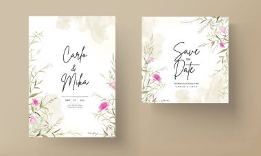 beautiful hand drawn wedding invitation card with elegant small flowers