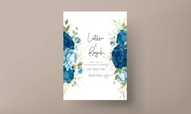 Hand drawn blue peony flowers wedding invitation
