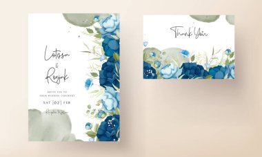 Blue floral wedding invitation card set