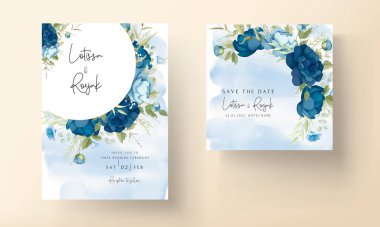 Blue floral wedding invitation card set