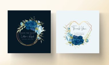 Blue floral wedding invitation card set