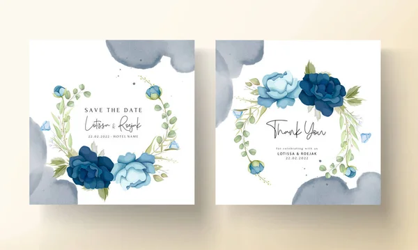 Hand Drawn Blue Peony Flowers Wedding Invitation — Stockový vektor