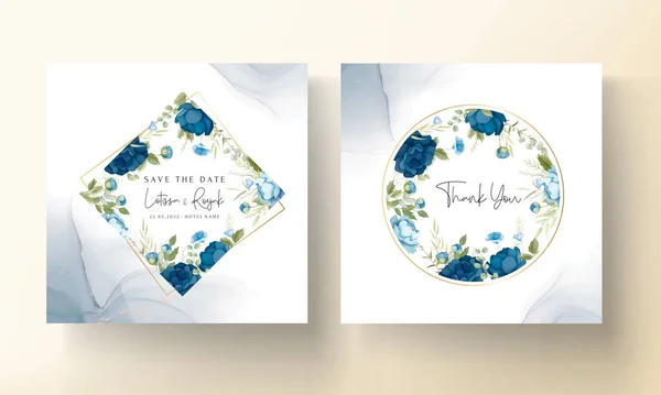 Blue Floral Wedding Invitation Card Set — Stockvektor