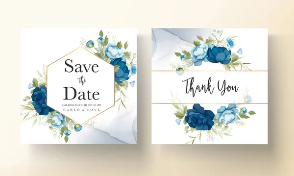 Blue Floral Wedding Invitation Card Set — Vetor de Stock