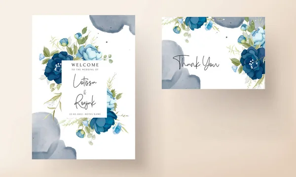 Blue Floral Wedding Invitation Card Set — Image vectorielle