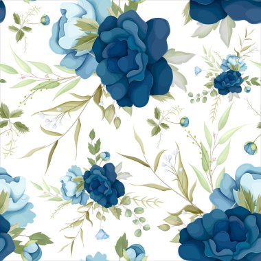 beautiful blue floral seamless pattern