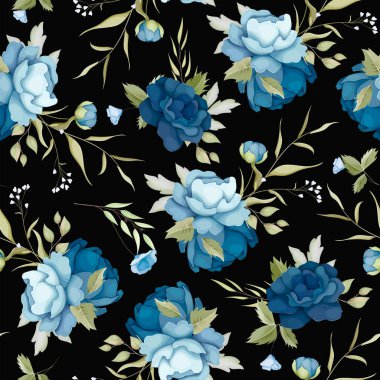beautiful blue floral seamless pattern