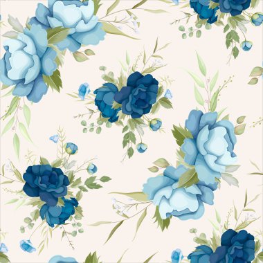 beautiful blue floral seamless pattern
